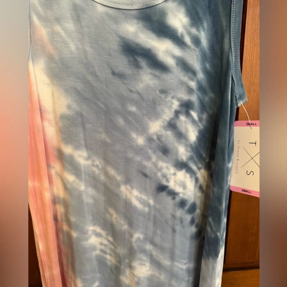 Thread & Supply Size Small Tie-Dye Sleeveless Tank Midi Dress in Blue & Pink NWT
